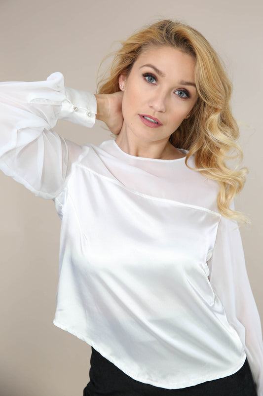 Satin Blouse with Chiffon Sleeves and Details