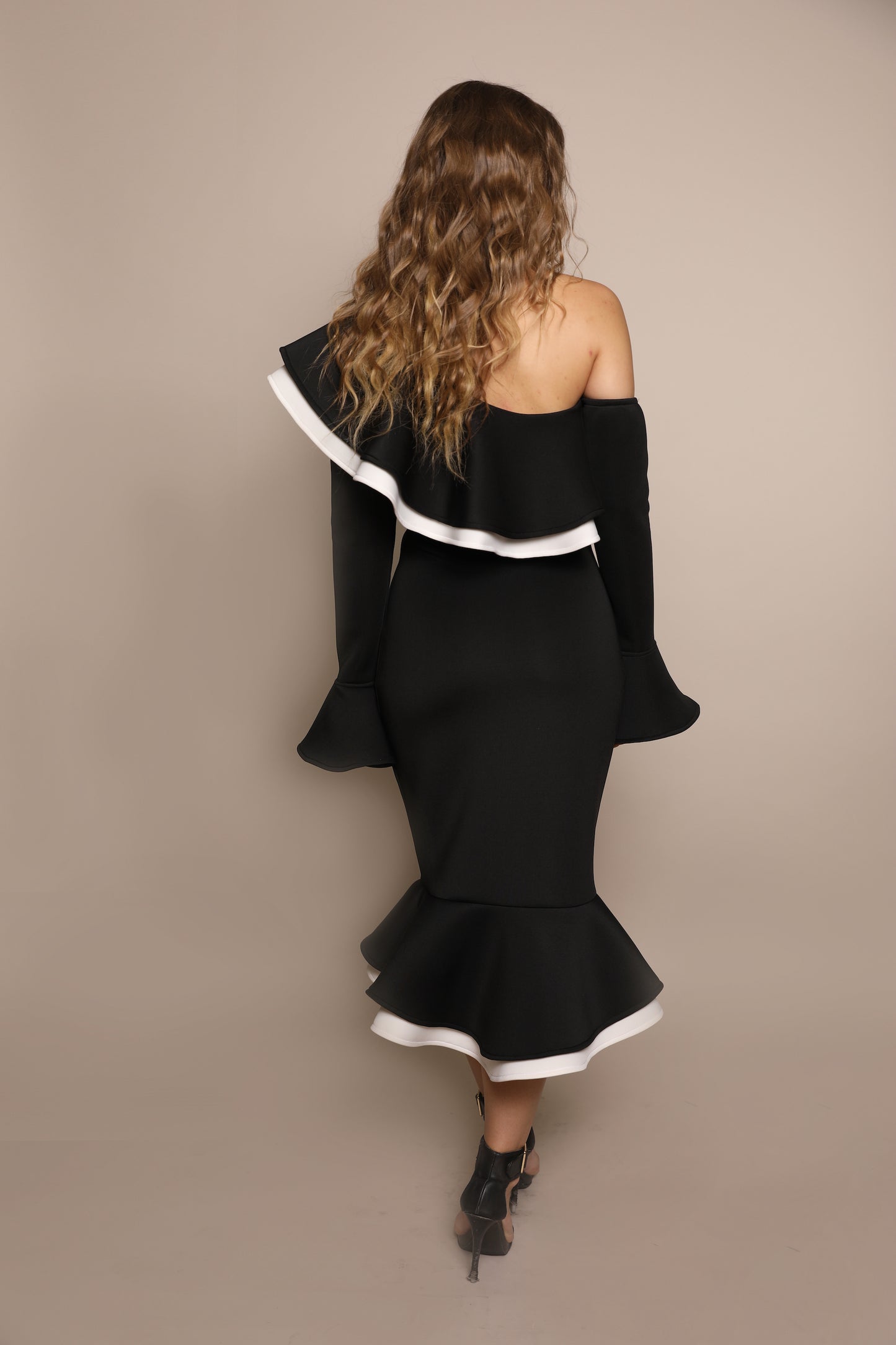 One Shoulder Dress with Layered Ruffle