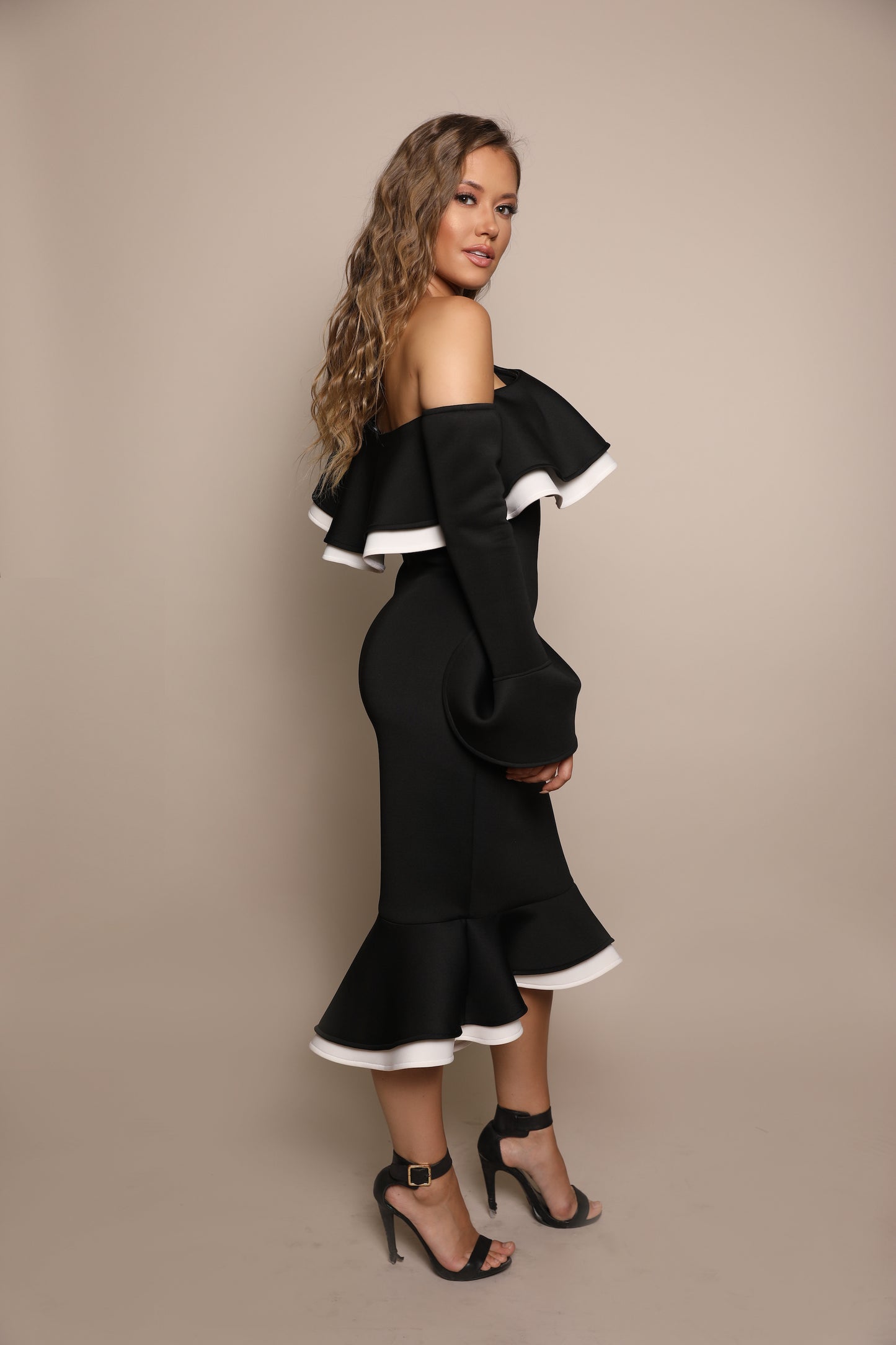 One Shoulder Dress with Layered Ruffle